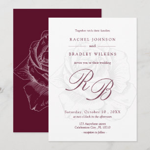 Modern Simple Rose Detail Maroon Wedding Invitation