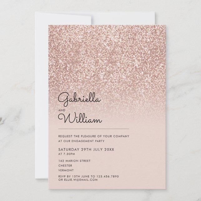 Modern Simple Rose Gold Glitter Engagement Party Invitation (Front)