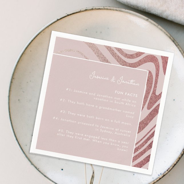 Modern Simple Rose Gold Wedding Fun Facts Pink  Napkin (Creator Uploaded)