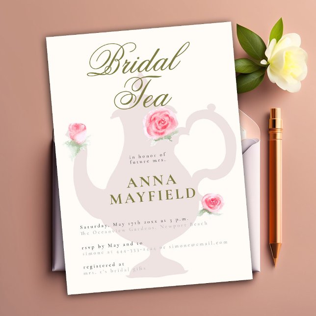 Modern Simple Roses Floral Boho Bridal Tea Party Invitation (Creator Uploaded)
