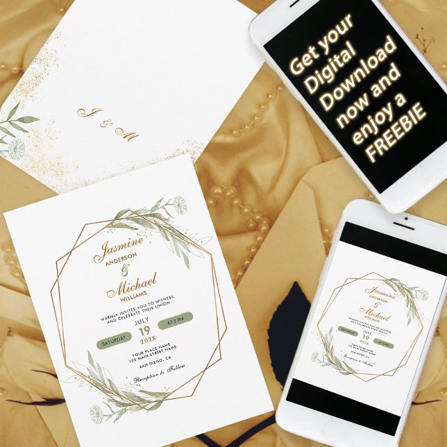 Modern Simple Sage Green Daisy Floral Elegant Gold Invitation (Creator Uploaded)