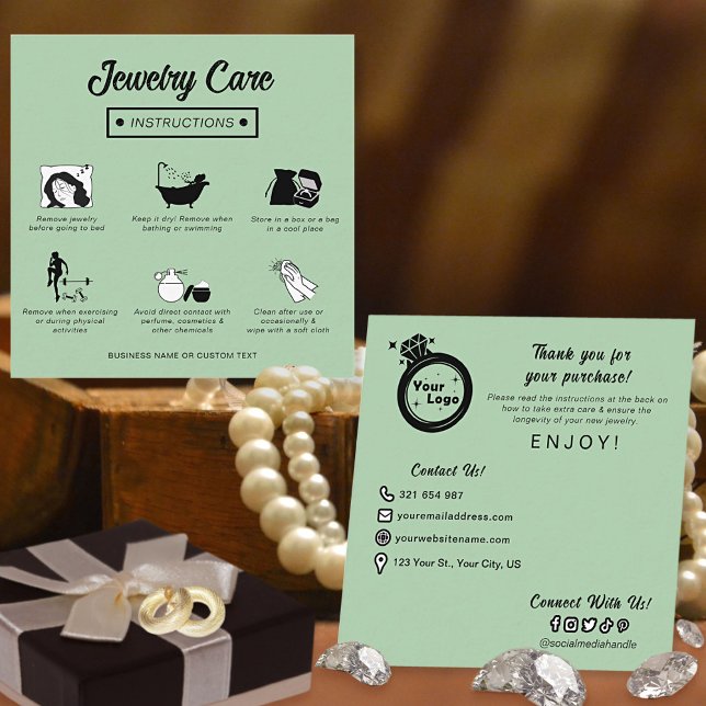 Modern Simple Sage Green Jewellery Care Instructio Enclosure Card (Creator Uploaded)