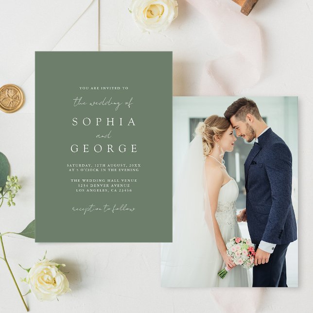 Modern Simple Sage Green Photo Wedding Invitation (Creator Uploaded)