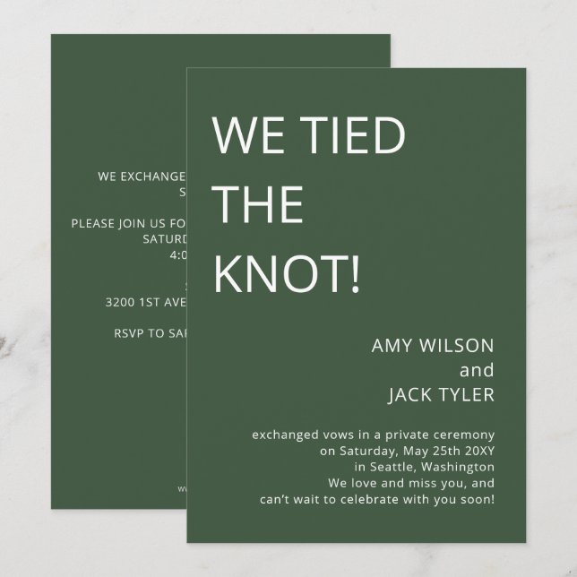 Modern Simple Sage Green Wedding Announcement (Front/Back)