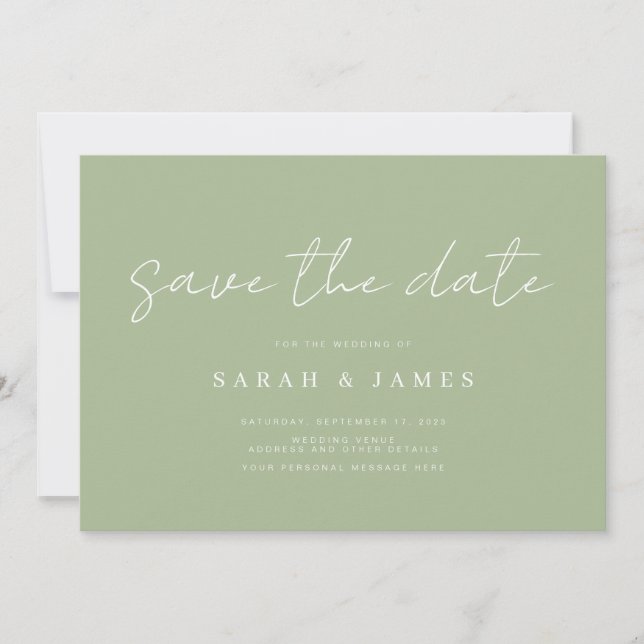 Modern Simple Sage Green Wedding Save the Date (Front)