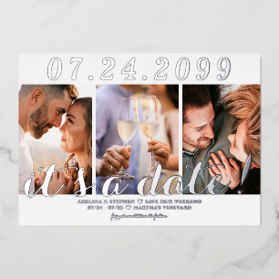 Modern Simple Script 3 Photo QR CODE Save The Date
