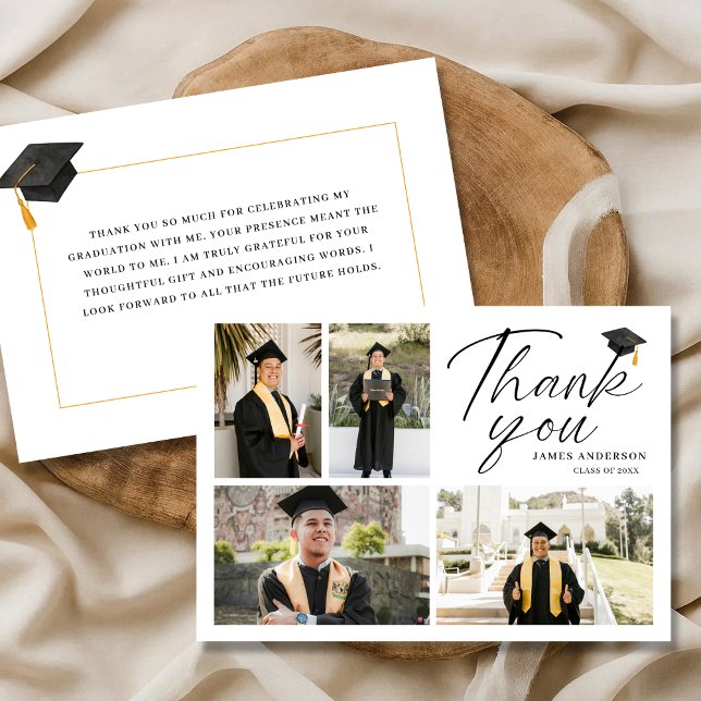 Modern Simple Script 4 Photo collage Graduation Thank You Card (Creator Uploaded)