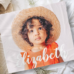 Modern Simple Script Add Your Name and Photo Fleece Blanket