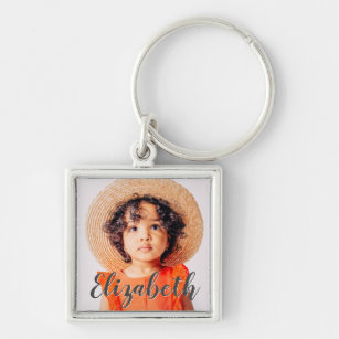 Modern Simple Script Add Your Name and Photo Key Ring