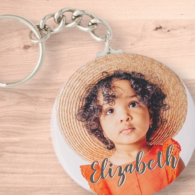Modern Simple Script Add Your Name and Photo Key Ring (Creator Uploaded)