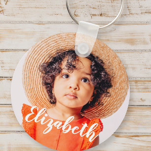 Modern Simple Script Add Your Name and Photo Key Ring