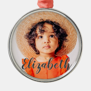 Modern Simple Script Add Your Name and Photo Metal Tree Decoration