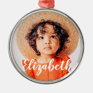 Modern Simple Script Add Your Name and Photo Metal Tree Decoration