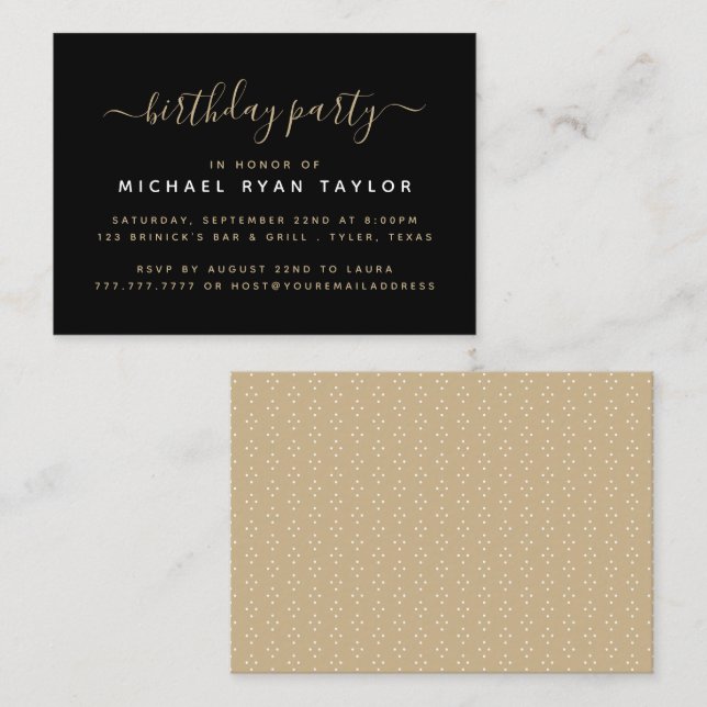 Modern Simple Script Birthday Party Ticket (Front/Back)