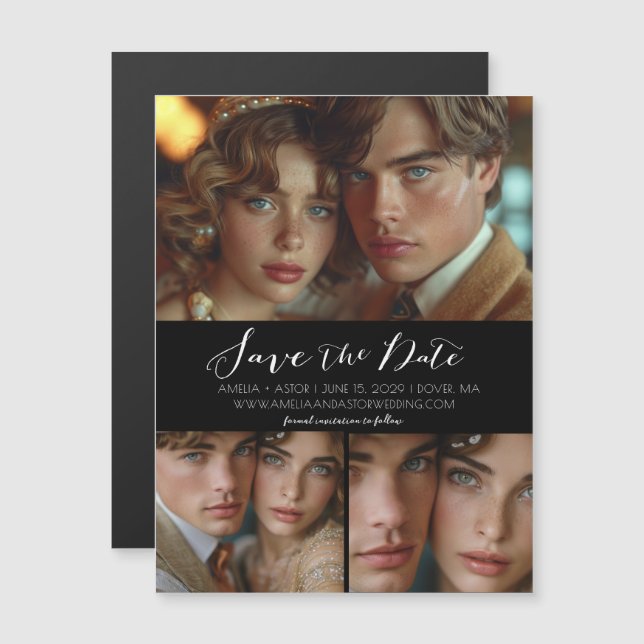 Modern Simple Script Collage Save the Date Magnet  (Front/Back)