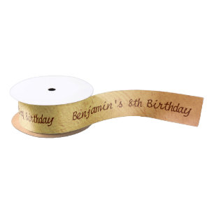 Modern Simple Script Gold Custom Name Birthday Satin Ribbon