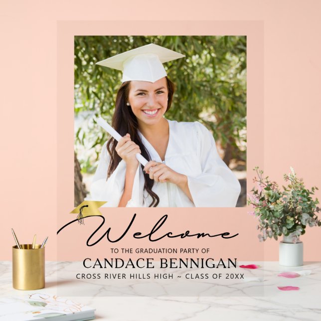 Modern Simple Script Graduate Welcome Photo Acrylic Sign (Wedding)