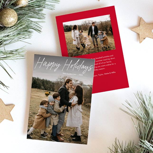 Modern Simple Script Happy Holidays 2 Photo Holiday Card (Creator Uploaded)