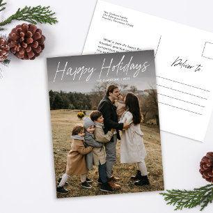 Modern Simple Script Happy Holidays Family Photo Holiday Postcard