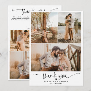 Modern simple script heart 6 photos wedding  thank you card