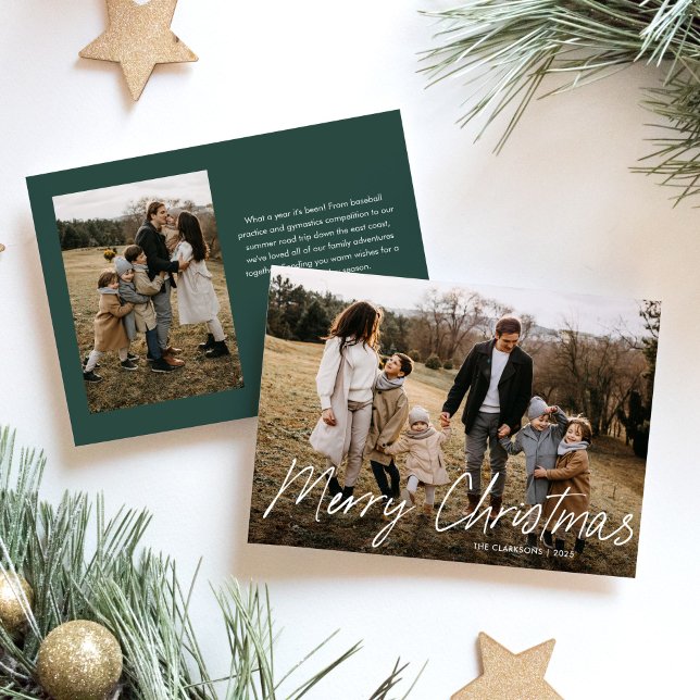 Modern Simple Script Merry Christmas 2 Photo Holiday Card (Creator Uploaded)