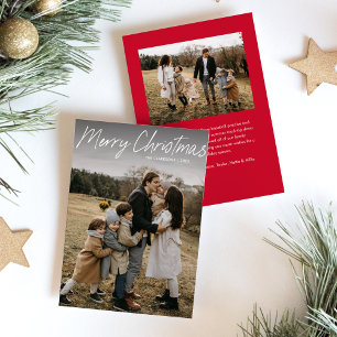 Modern Simple Script Merry Christmas 2 Photo Holiday Card
