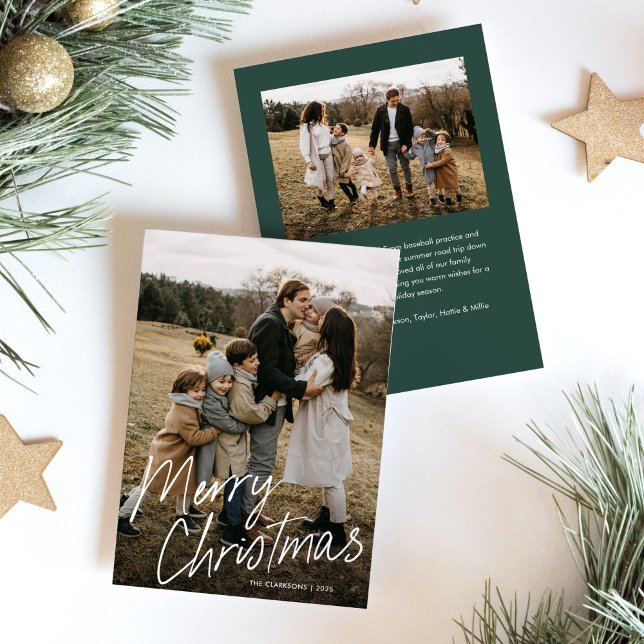 Modern Simple Script Merry Christmas 2 Photo Holiday Card (Creator Uploaded)