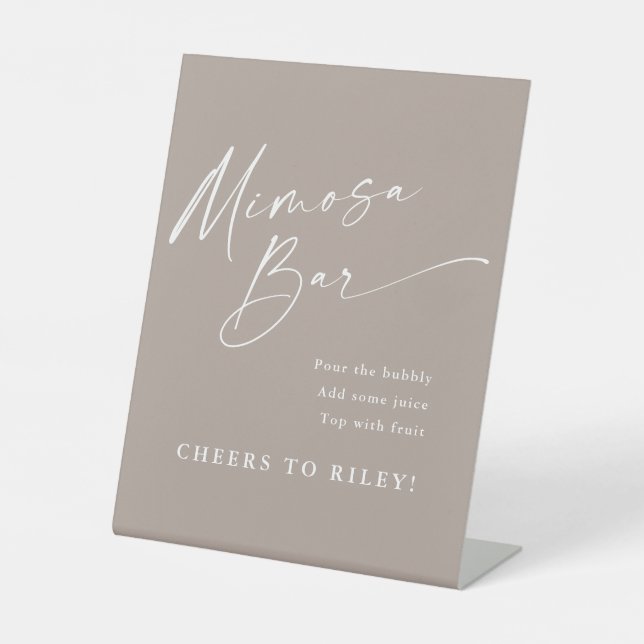 Modern Simple Script Neutral Mimosa Bar Pedestal Sign (Front)