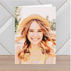Modern Simple Script Photo Birthday Greeting Card
