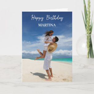 Modern Simple Script Photo Custom Happy Birthday Card