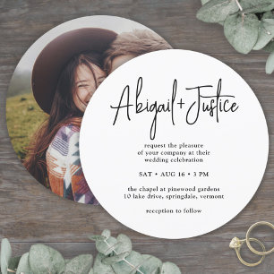 Modern Simple Script & Photo Unique Round Wedding Invitation