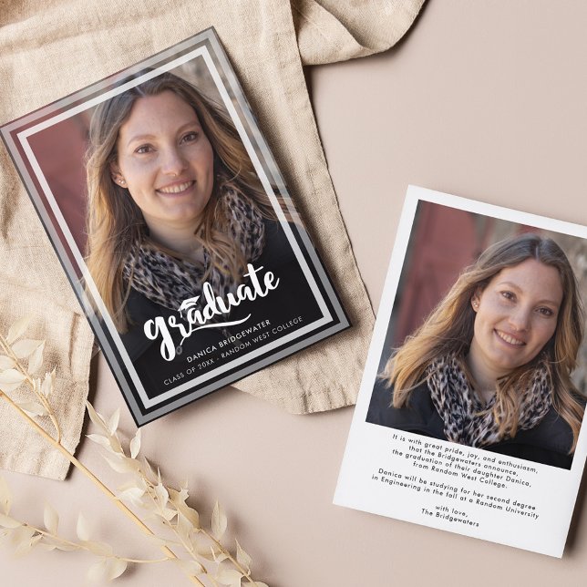 Modern Simple Script Photos Graduation 2026 Announcement (Graduation Class of 2024 Grad Photos Announcement)