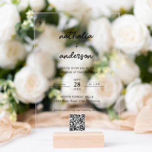 Modern Simple Script QR Code Wedding Acrylic Invitations