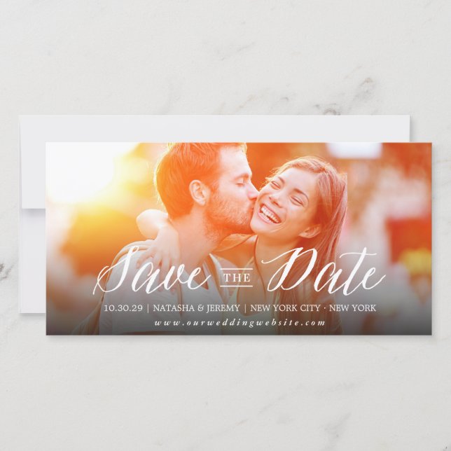 Modern Simple Script Save The Date Photo Card (Front)