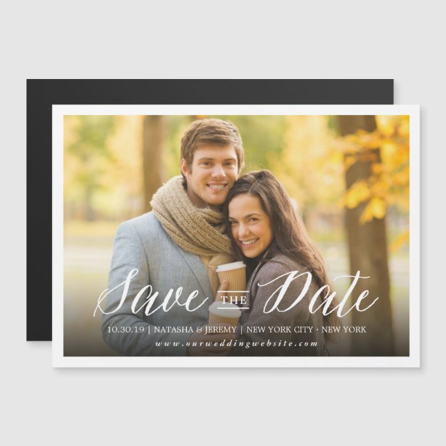 Modern Simple Script Save The Date Photo Magnetic (Front/Back)