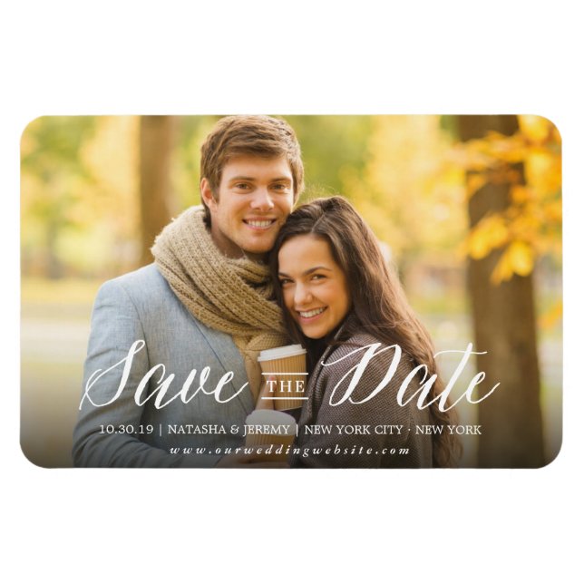 Modern Simple Script Save The Date Photo Magnetic Magnet (Horizontal)