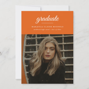 Modern Simple Script Two Photo Orange Graduation Announcement