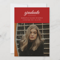 Modern Simple Script Two Photo Red Graduation