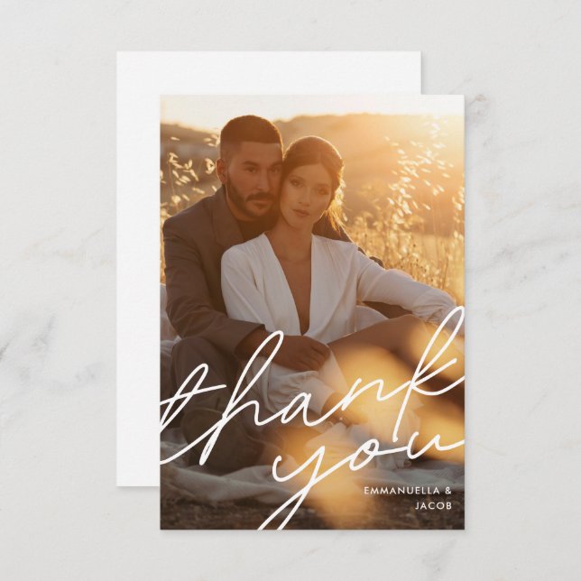 Modern Simple Script Typography Wedding Photo Thank You Card (Front/Back)