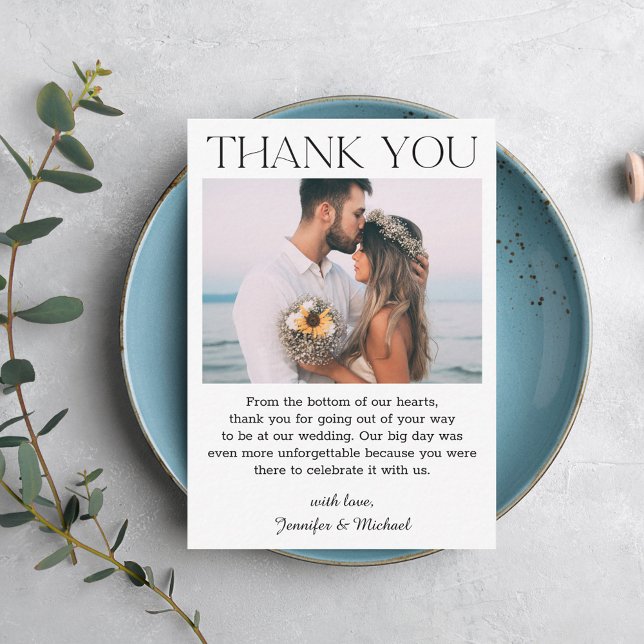modern simple script wedding photo thank you card (Creator Uploaded)