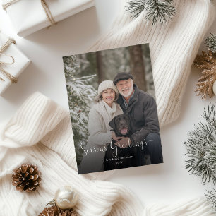 Modern Simple Seasons Greetings Overlay Photo Holiday Card
