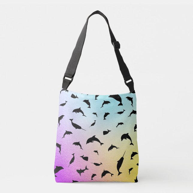 Modern Simple shark whale fish rainbow gradient  Crossbody Bag (Front)