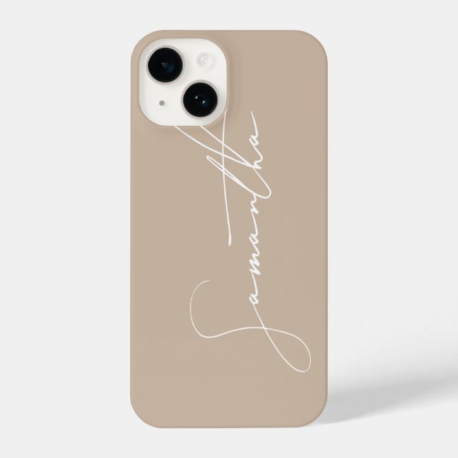 Modern Simple Signature Script Calligraphy Beige iPhone Case (Back)