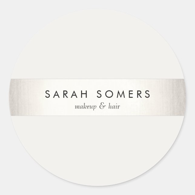 Modern Simple Silver and White Stripe Classic Round Sticker (Front)