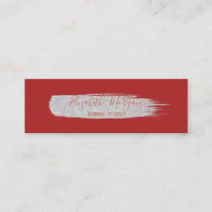 Modern Simple,Silver Glitter  Brush Stroke,Red Mini Business Card