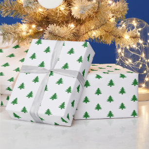 Modern Simple Small Green Christmas Trees on White Wrapping Paper