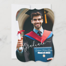 Modern Simple Spanish Photo Script Grad Invitation