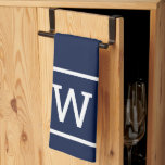 Modern Simple Square Border Monogram Navy Blue Tea Towel<br><div class="desc">A chic stylish preppy geometric square border monogram design. Designed by Thisisnotme©</div>