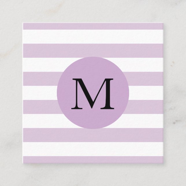 Modern Simple Striped Monogram Square Business Card (Front)