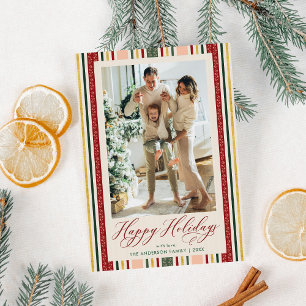 Modern Simple Stripes Happy Holidays Photo Holiday Card